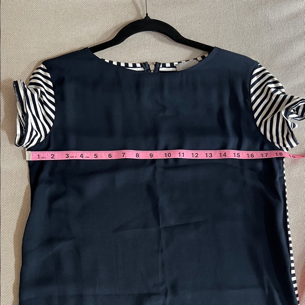 Very cute! MARELLA Navy Shift Dress with Black and White Striped Sleeves - Picture 12 of 12